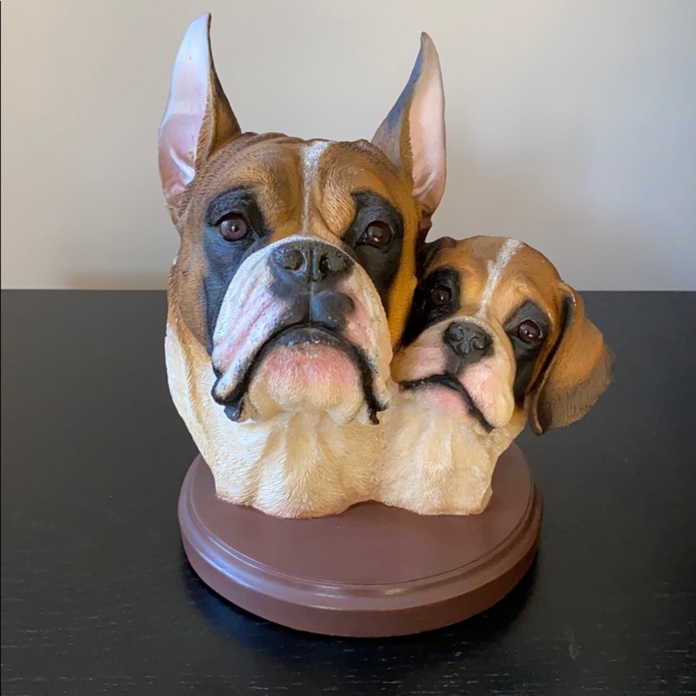Boxer Dog Bust on Base with Puppy